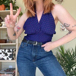 polka dot navy disco vintage inspired halter top